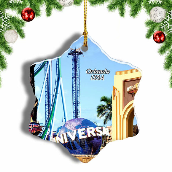 USA America Universal Studios Florida Orlando Christmas Ornament 3 Inches Snow