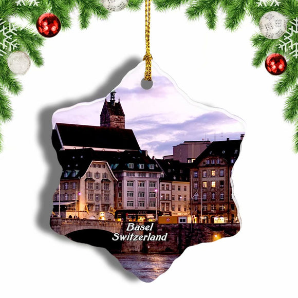 Switzerland Marktplatz & Town Hall Basel Christmas Ornament 3 Inches Snow