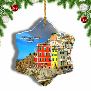 Riomaggiore Cinque Terre Italy Christmas Ornament 3 Inches Snow