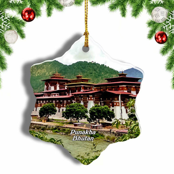 Punakha Dzong Bhutan Christmas Ornament 3 Inches Snow