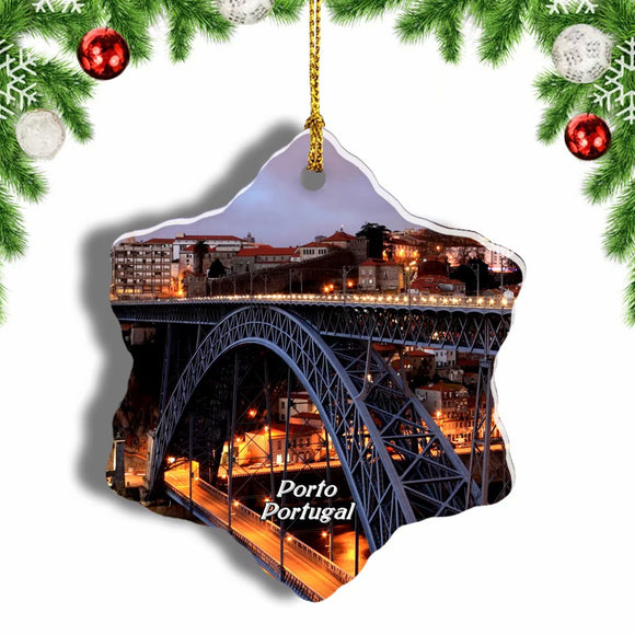 Portugal Bridge of Dom Luis I Porto Christmas Ornament 3 Inches Snow