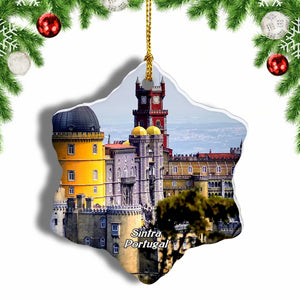 Portugal Park and National Palace of Pena Sintra Christmas Ornament 3 Inches Snow