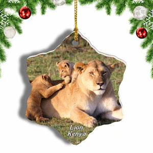 Kenya Lion Cubs Christmas Ornament 3 Inches Snow