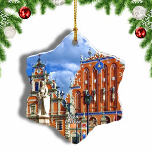 Riga Town Hall Square Latvia Christmas Ornament 3 Inches Snow