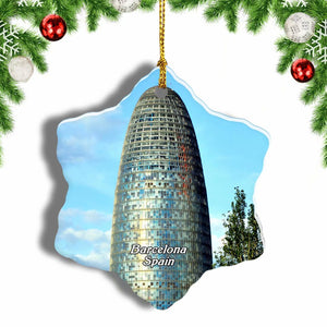 Spain Agbar Tower Barcelona Christmas Ornament 3 Inches Snow