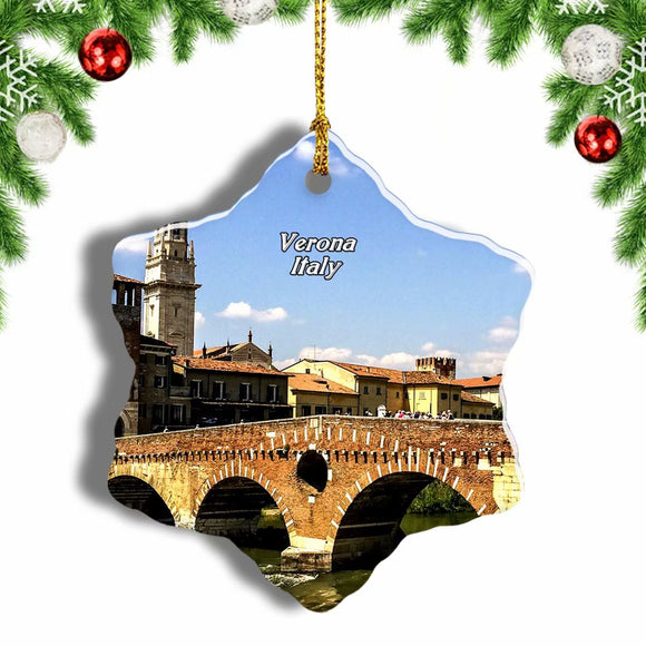 Italy Bridge Verona Christmas Ornament 3 Inches Snow