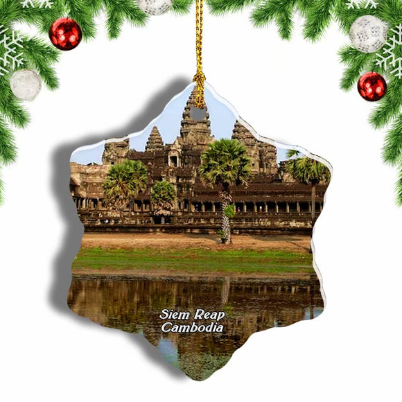 Cambodia Angkor Wat Siem Reap Christmas Ornament 3 Inches Snow