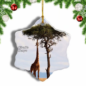 Kenya Giraffe Christmas Ornament 3 Inches Snow