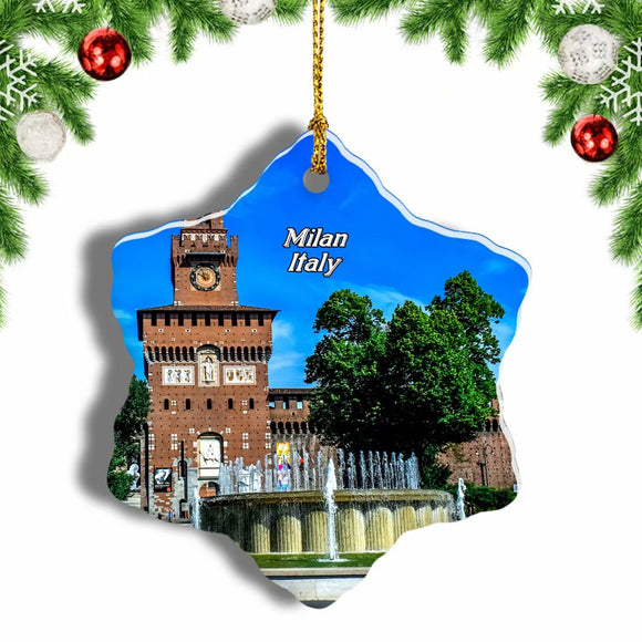 Italy Sforza Castle Milan Christmas Ornament 3 Inches Snow