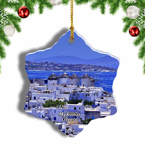 Greece Mykonos Christmas Ornament 3 Inches Snow