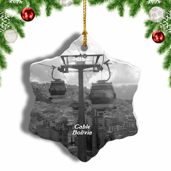 Cable Car Bolivia Christmas Ornament 3 Inches Snow