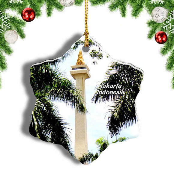 Indonesia National Monument Jakarta Christmas Ornament 3 Inches Snow