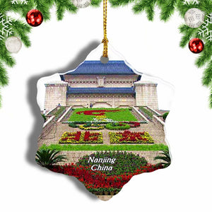 China Sun Yatsen Mausoleum Nanjing Christmas Ornament 3 Inches Snow