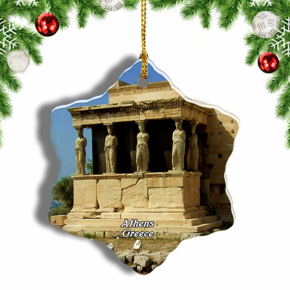 Greece Caryatids Erechtheion Athens Christmas Ornament 3 Inches Snow