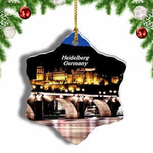 Germany Heidelberg Castle Old Bridge Christmas Ornament 3 Inches Snow