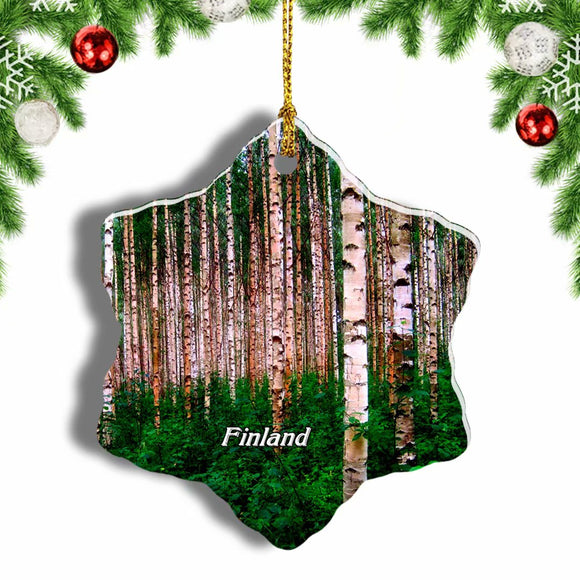 Finland Birch Trees Christmas Ornament 3 Inches Snow