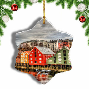 Norway Trondheim Row Houses Christmas Ornament 3 Inches Snow