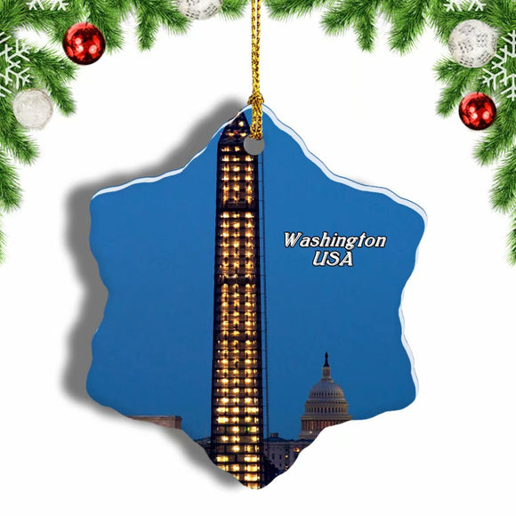 USA America Washington Monument National Mall Washington Christmas Ornament 3 Inches Snow