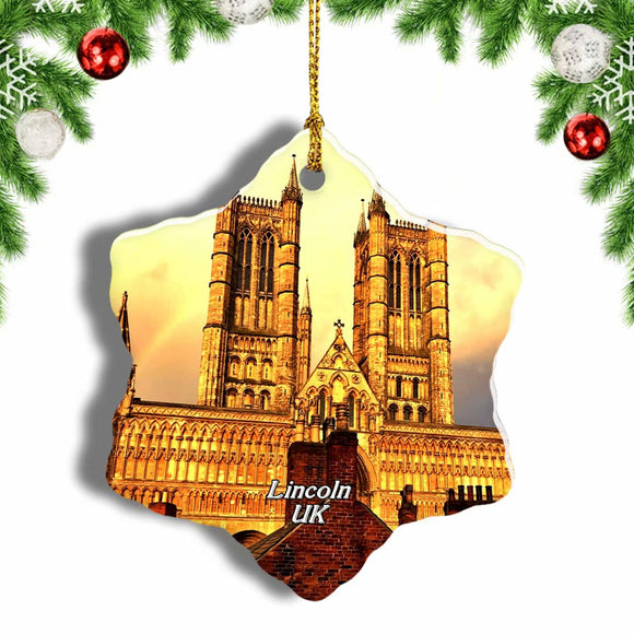 UK England Lincoln Castle&Cathedral Christmas Ornament 3 Inches Snow