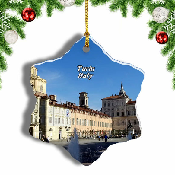 Italy San Carlo Square Turin Christmas Ornament 3 Inches Snow