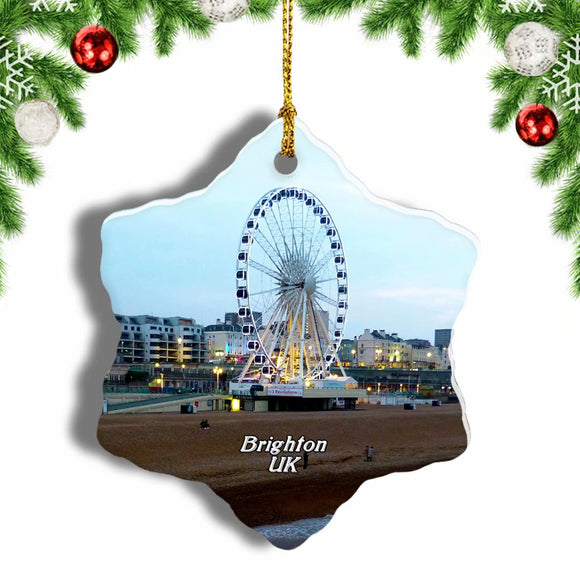 UK England Brighton Beach Christmas Ornament 3 Inches Snow