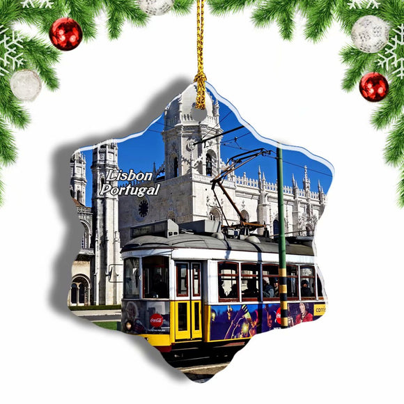 Portugal Tram  Lisbon Christmas Ornament 3 Inches Snow