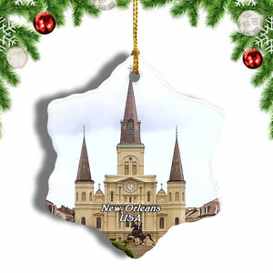 USA America Jackson Square New Orleans Christmas Ornament 3 Inches Snow