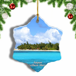 Northern Mariana USA Saipan Island Christmas Ornament 3 Inches Snow