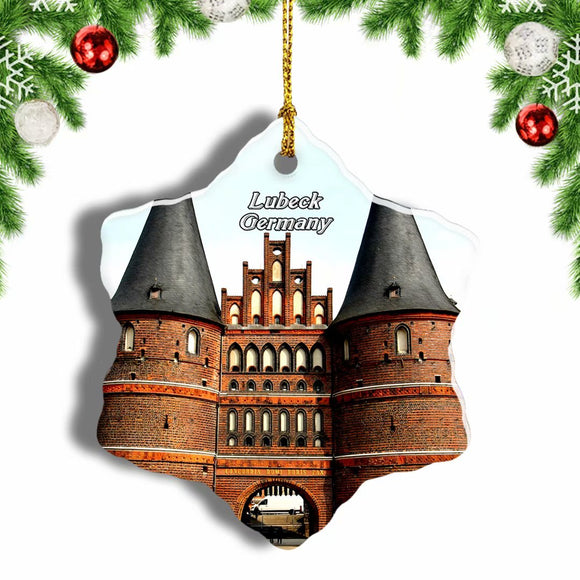 Germany Holstentor Lubeck Christmas Ornament 3 Inches Snow