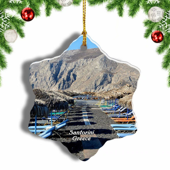 Greece Kamari Beach Santorini Christmas Ornament 3 Inches Snow