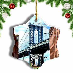 USA America Dumbo Brooklyn Christmas Ornament 3 Inches Snow