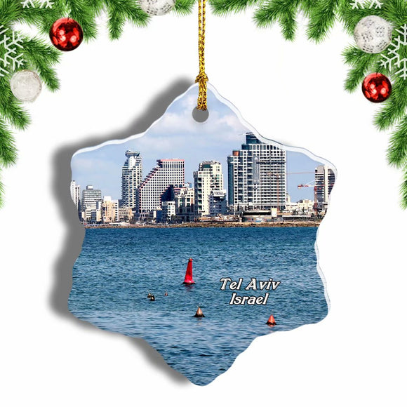 Israel Tel Aviv Port Christmas Ornament 3 Inches Snow