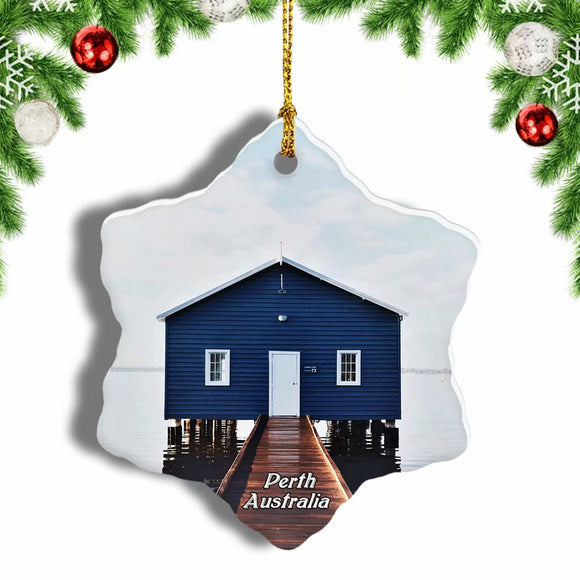 Australia Blue Boat House Perth Swan River Christmas Ornament 3 Inches Snow