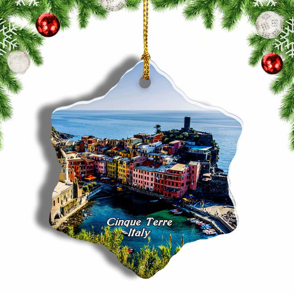 Cinque Terre Italy Christmas Ornament 3 Inches Snow