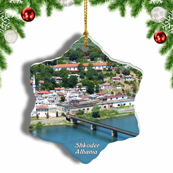 Albania Bridge Rozafa Castle Shkoder Christmas Ornament 3 Inches Snow