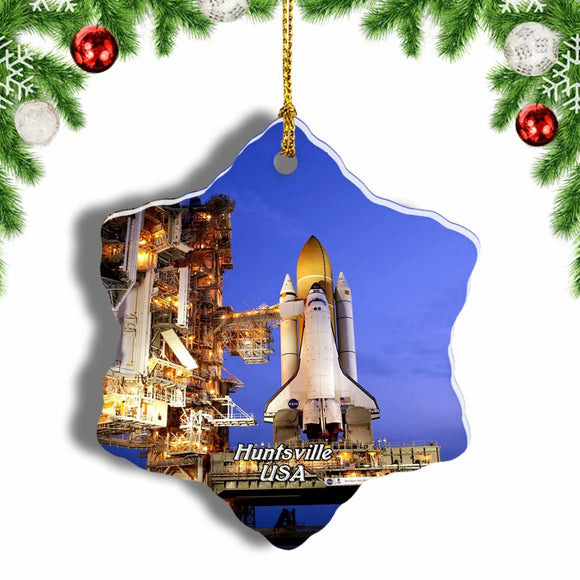 USA America U.S. Space and Rocket Center Huntsville Christmas Ornament 3 Inches Snow