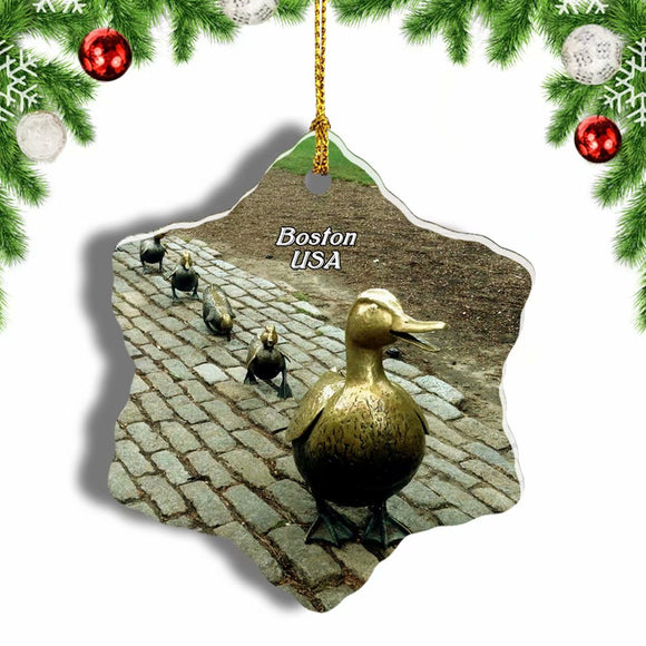 USA America Boston Public Garden Duck Park Christmas Ornament 3 Inches Snow