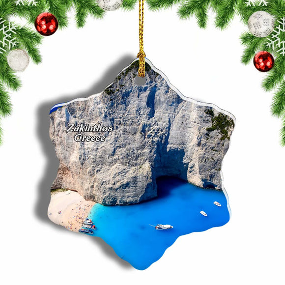 Greece Navagio Beach Shipwreck Cliff Zakinthos Christmas Ornament 3 Inches Snow