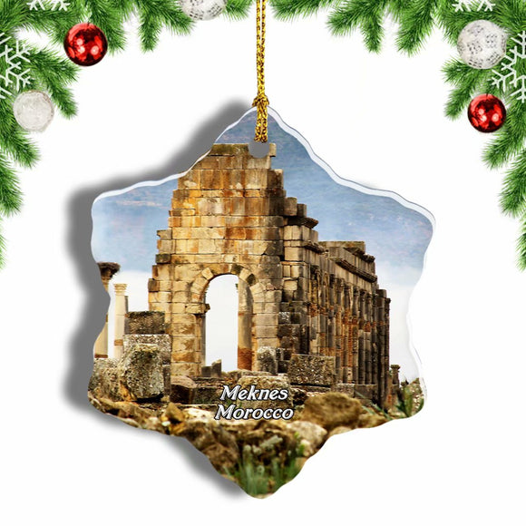 Morocco Bab Mansour Gate Meknes Christmas Ornament 3 Inches Snow