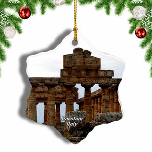 Temple Paestum Italy Christmas Ornament 3 Inches Snow