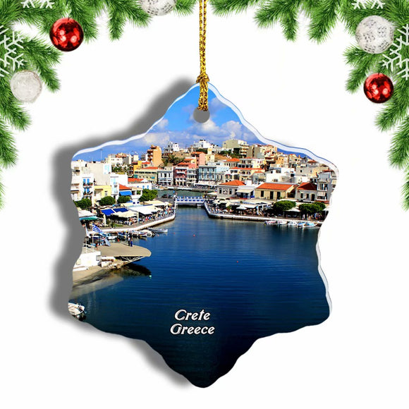 Greece Lake Voulismeni Agios Nikolaos Crete Christmas Ornament 3 Inches Snow