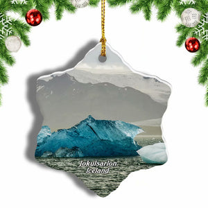 Iceland Glacier Lagoon Jokulsarlon Christmas Ornament 3 Inches Snow