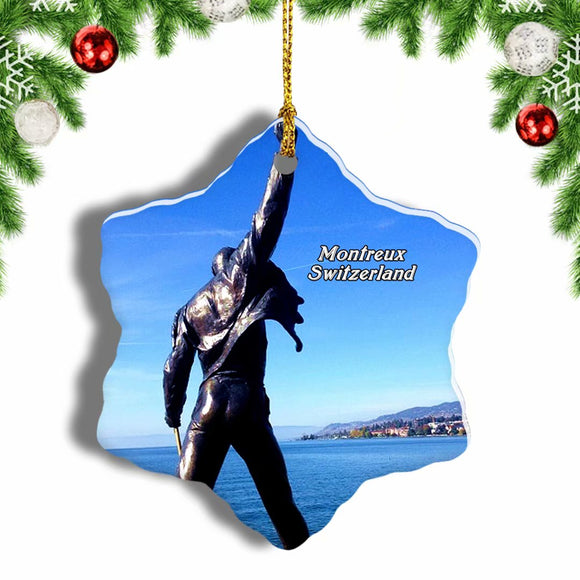 Switzerland Freddie Mercury Memorial Montreux Christmas Ornament 3 Inches Snow