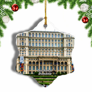 Palace of Parliament Bucharest Romania Christmas Ornament 3 Inches Snow