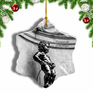 Belgium Manneken Pis Brussels Christmas Ornament 3 Inches Snow