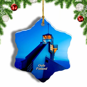 Finland Oulu Lighthouse Christmas Ornament 3 Inches Snow