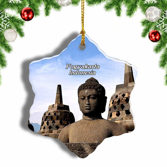 Indonesia Borobudur Temple Yogyakarta Christmas Ornament 3 Inches Snow