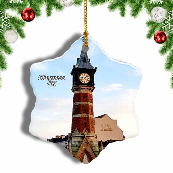 UK England Skegness Clock Tower Christmas Ornament 3 Inches Snow