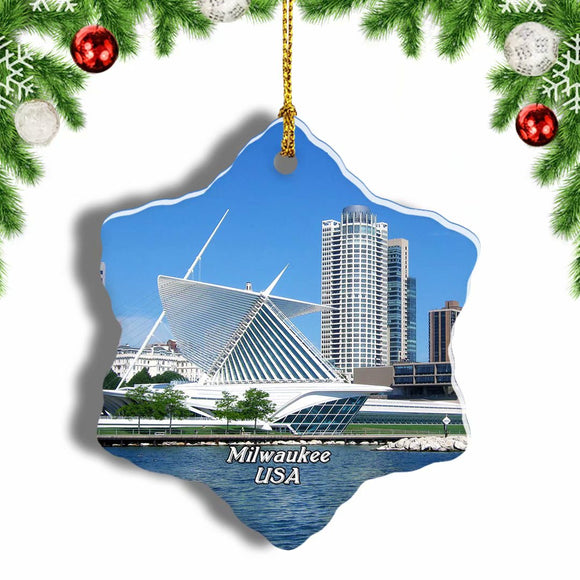 USA America Milwaukee Art Museum Christmas Ornament 3 Inches Snow