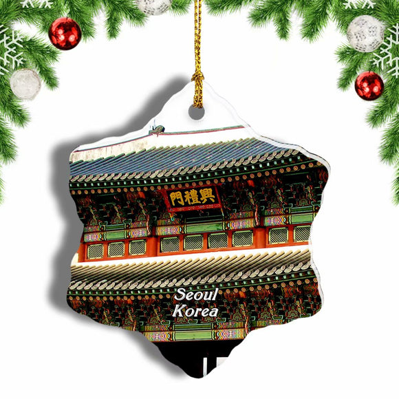 Gyeongbokgung Palace Seoul Korea Christmas Ornament 3 Inches Snow